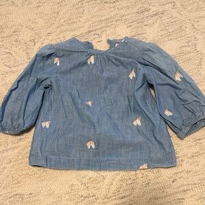 Crewcuts Denim Blue Kids Blouse with Butterfly Accents